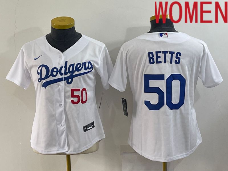 Women Los Angeles Dodgers #50 Betts White Game Nike 2022 MLB Jersey